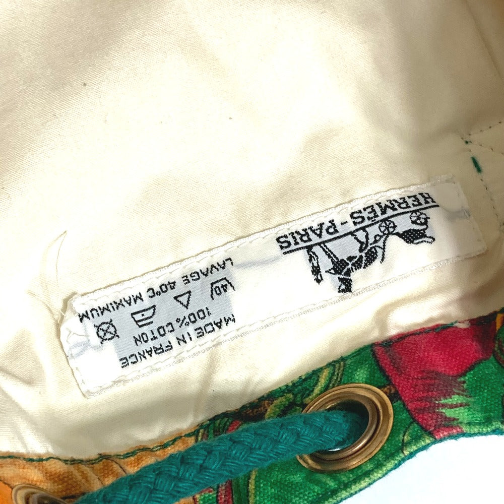 HERMES Shoulder Bag canvas green vintage Bird pattern purse Women Used