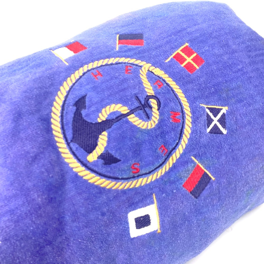 HERMES Shoulder Bag cotton Blue type Marine Pattern Drawstring bag Women Used