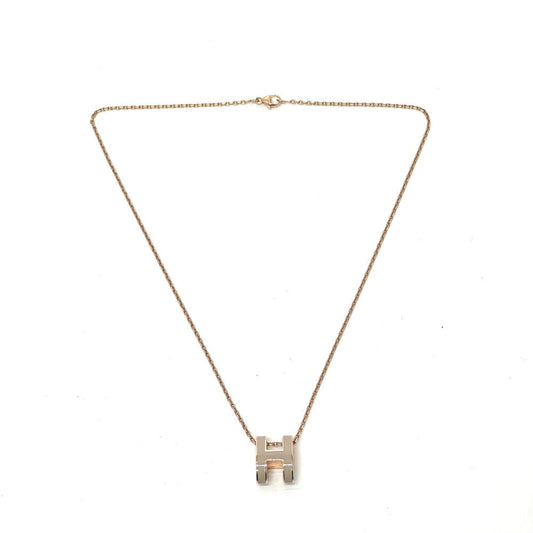 HERMES Necklace metal gold H logo pop ash