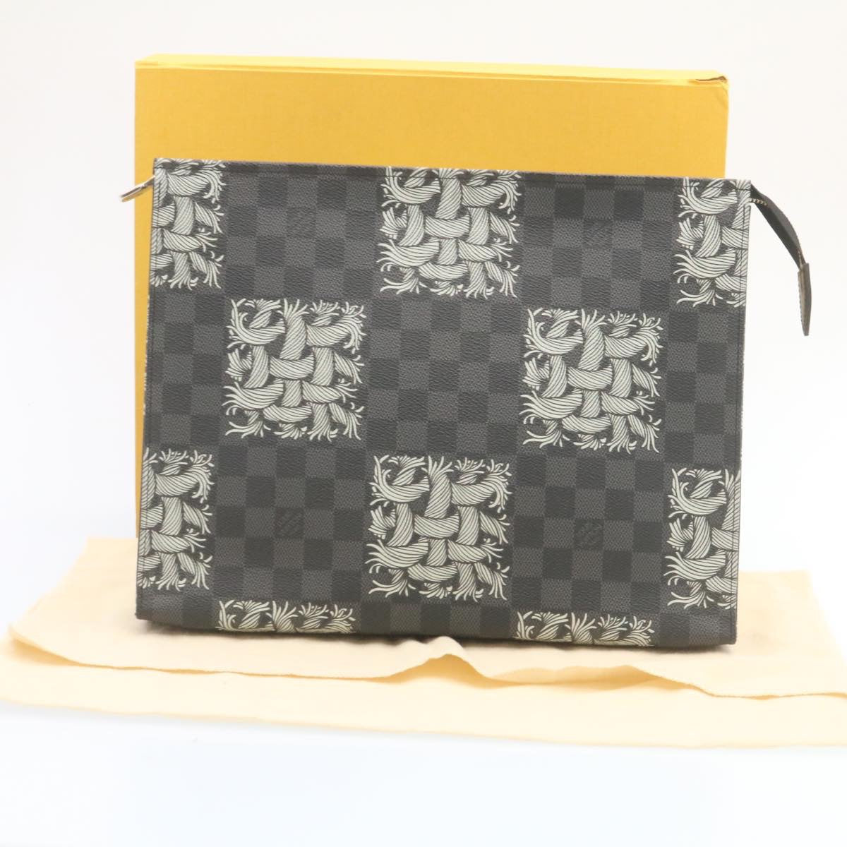 LOUIS VUITTON Damier Graphite Pochette Voyage Clutch Bag N61234 LV Auth 27628A