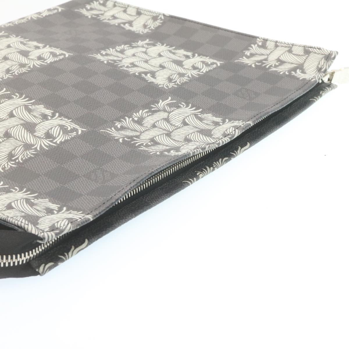 LOUIS VUITTON Damier Graphite Pochette Voyage Clutch Bag N61234 LV Auth 27628A