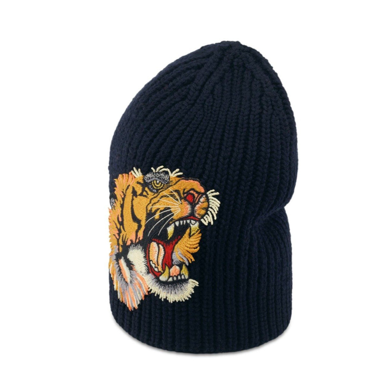Gucci Tiger Embroidered Wool Hat in Midnight Blue