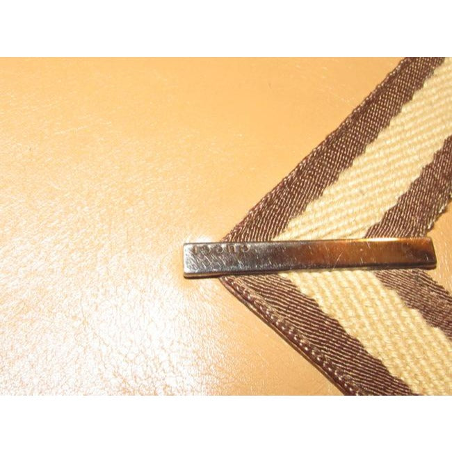 Gucci Vintage Tan Leather With Tan And Brown Striped Accents Fabric Handles