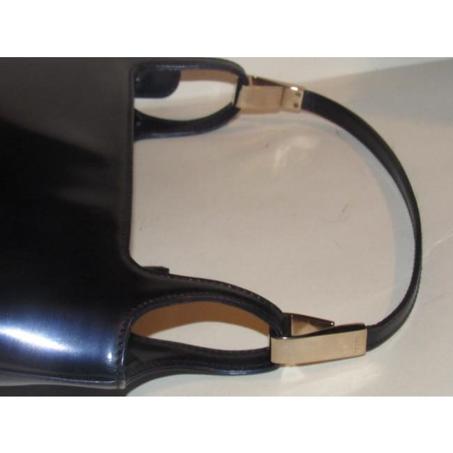 Gucci Top Handle Bag Structured Navy Glossy Patent Leather And Satchel