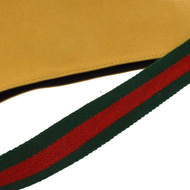 Gucci Vintage Tan Canvas And Brown Leather With A Red Green Striped Strap Hobo