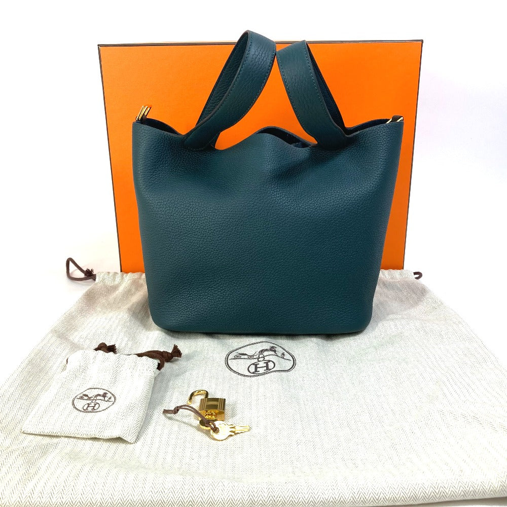 HERMES Handbag Taurillon Clemence Green x Blue type Pico Tan Lock MM Women Used