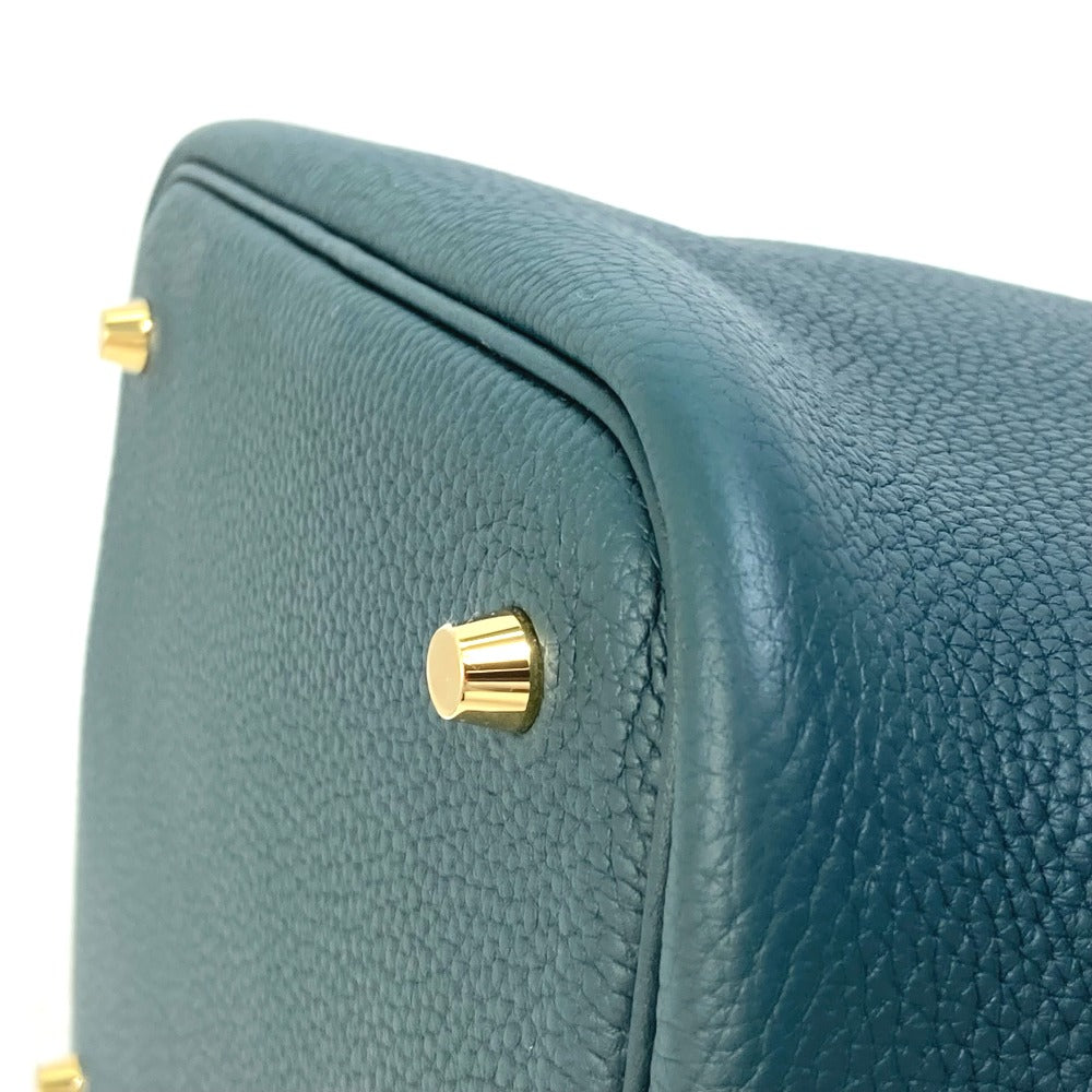 HERMES Handbag Taurillon Clemence Green x Blue type Pico Tan Lock MM Women Used