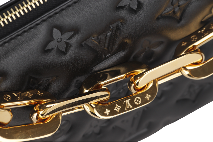 LOUIS VUITTON COUSSIN BB NOIR MONOGRAM EMBOSSED PUFFY LAMBSKIN (M21259) GOLD HARDWARE WITH CHAIN, STRAP, DUST COVER AND BOX