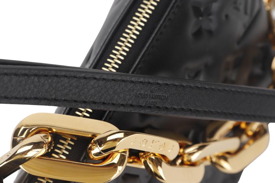 LOUIS VUITTON COUSSIN BB NOIR MONOGRAM EMBOSSED PUFFY LAMBSKIN (M21259) GOLD HARDWARE WITH CHAIN, STRAP, DUST COVER AND BOX