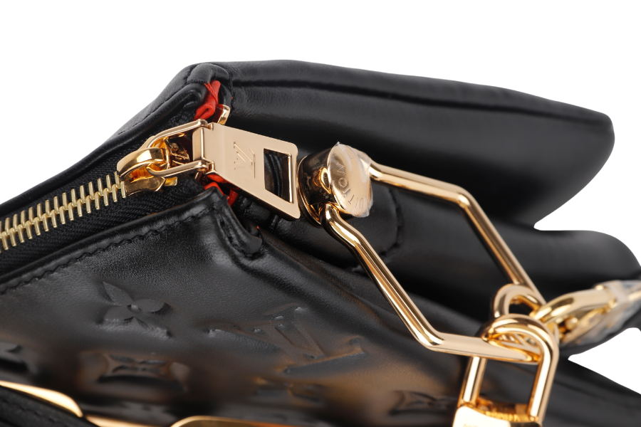 LOUIS VUITTON COUSSIN BB NOIR MONOGRAM EMBOSSED PUFFY LAMBSKIN (M21259) GOLD HARDWARE WITH CHAIN, STRAP, DUST COVER AND BOX