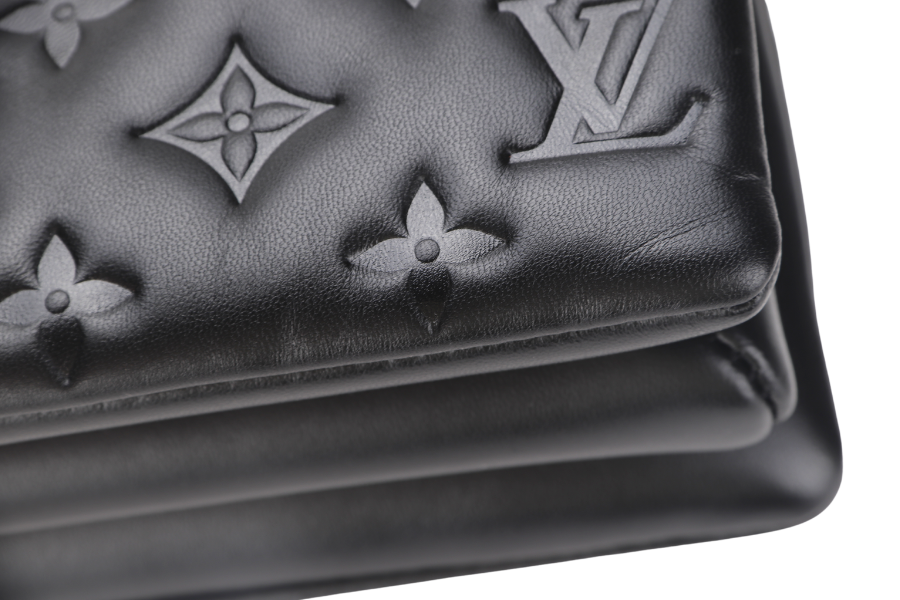 LOUIS VUITTON COUSSIN BB NOIR MONOGRAM EMBOSSED PUFFY LAMBSKIN (M21259) GOLD HARDWARE WITH CHAIN, STRAP, DUST COVER AND BOX