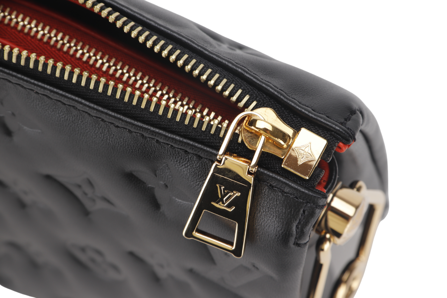 LOUIS VUITTON COUSSIN BB NOIR MONOGRAM EMBOSSED PUFFY LAMBSKIN (M21259) GOLD HARDWARE WITH CHAIN, STRAP, DUST COVER AND BOX