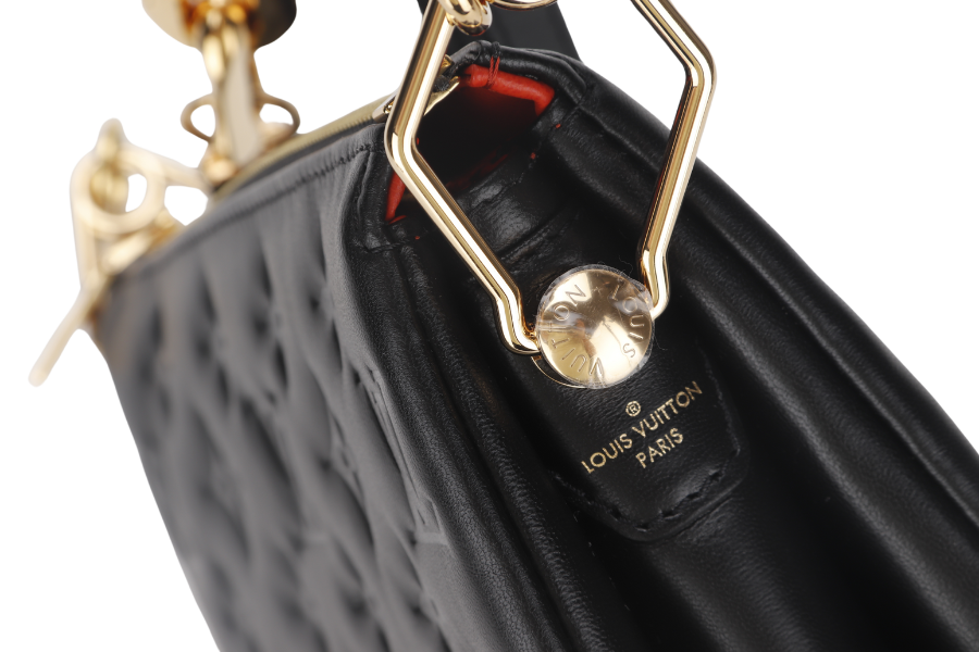 LOUIS VUITTON COUSSIN BB NOIR MONOGRAM EMBOSSED PUFFY LAMBSKIN (M21259) GOLD HARDWARE WITH CHAIN, STRAP, DUST COVER AND BOX