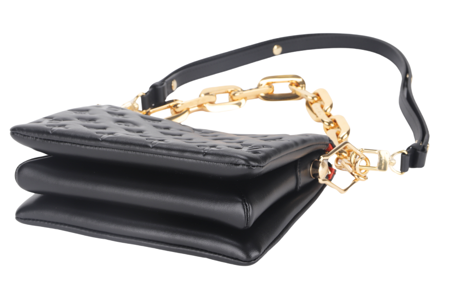 LOUIS VUITTON COUSSIN BB NOIR MONOGRAM EMBOSSED PUFFY LAMBSKIN (M21259) GOLD HARDWARE WITH CHAIN, STRAP, DUST COVER AND BOX