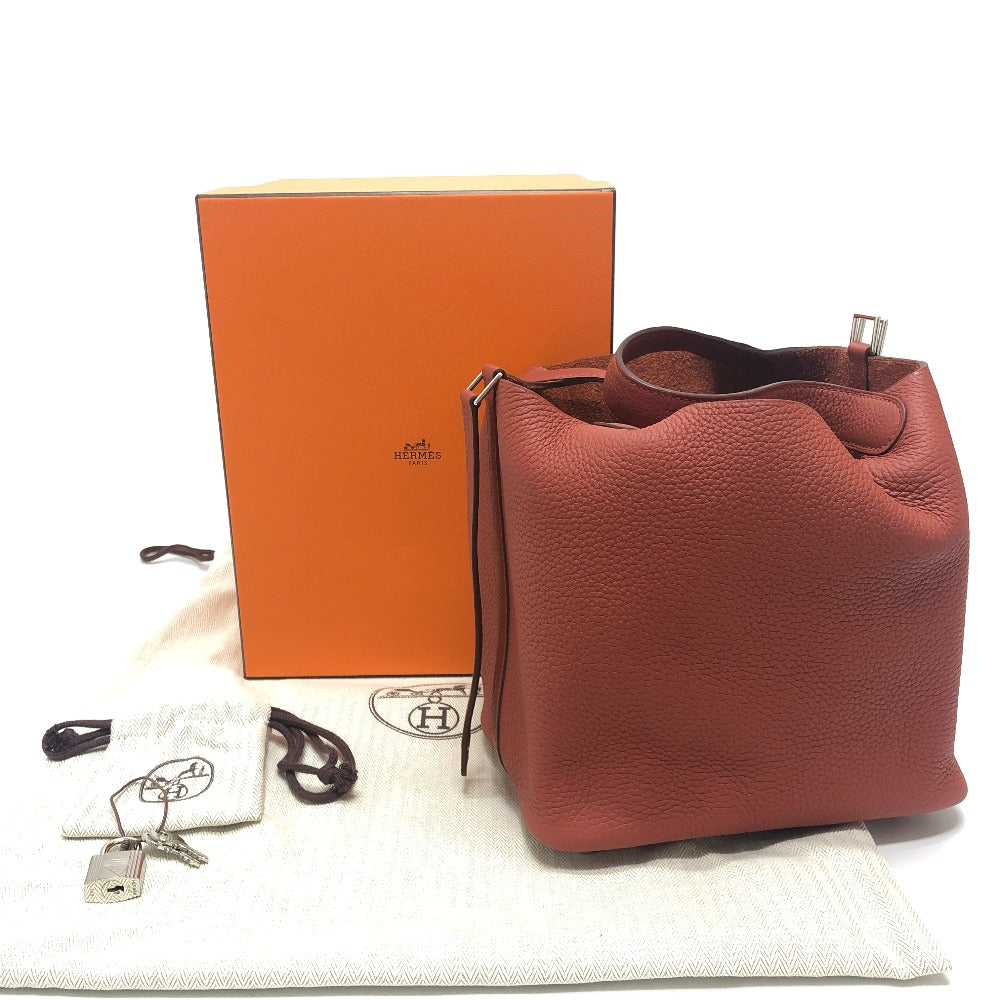 HERMES Handbag Taurillon Clemence Red Picotan Lock PM Women Used