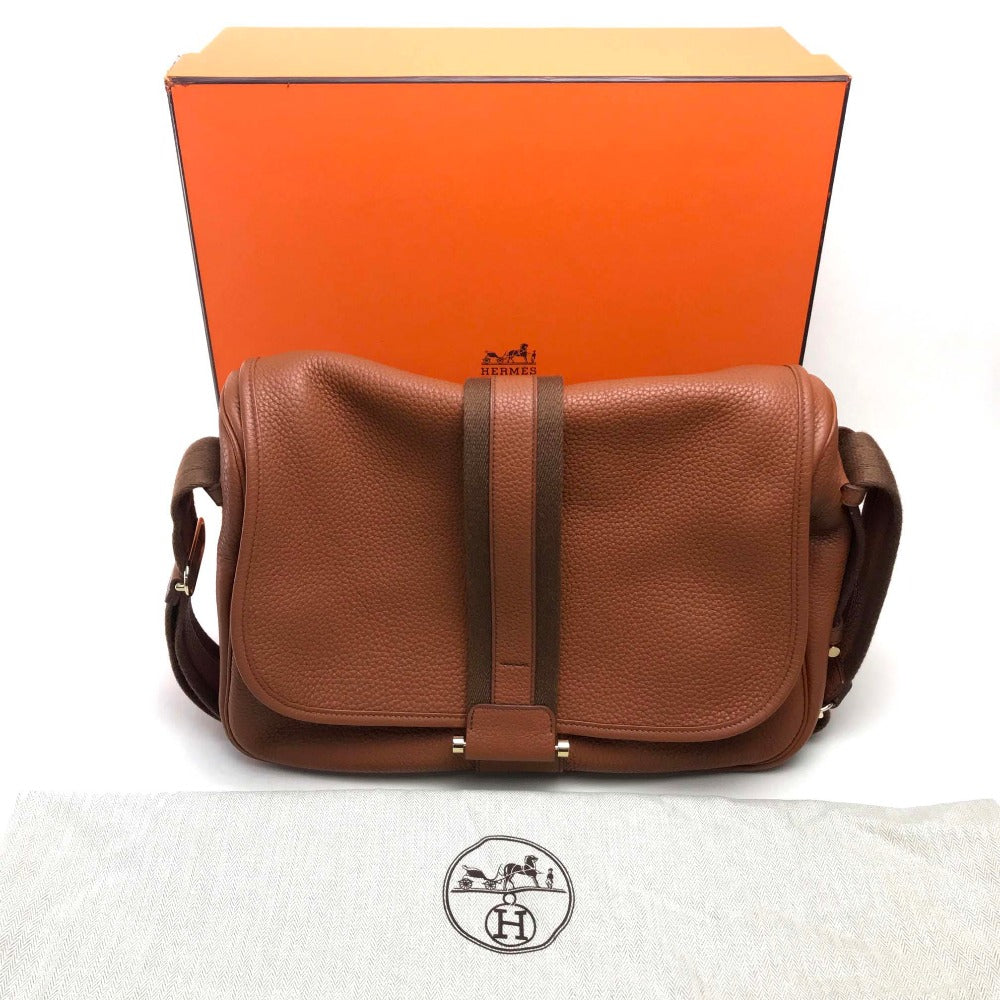 HERMES Shoulder Bag Taurillon Clemence Brown Boolean Lang