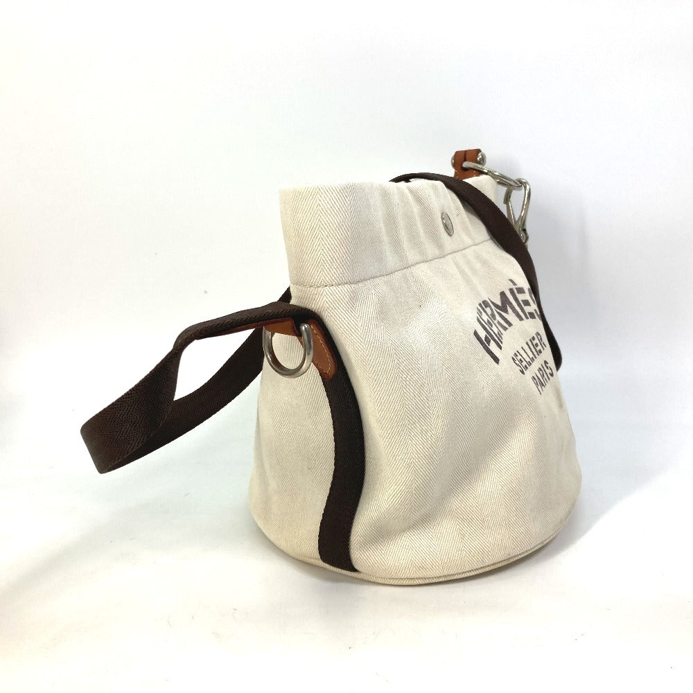 HERMES Shoulder Bag Leather / canvas white Crossbody Sac de Pansage bucket type