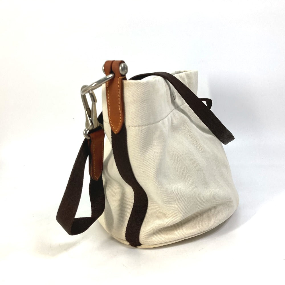 HERMES Shoulder Bag Leather / canvas white Crossbody Sac de Pansage bucket type