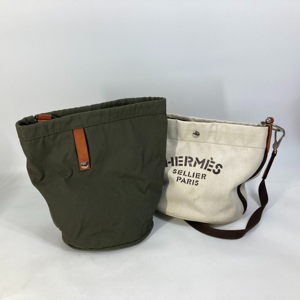 HERMES Shoulder Bag Leather / canvas white Crossbody Sac de Pansage bucket type