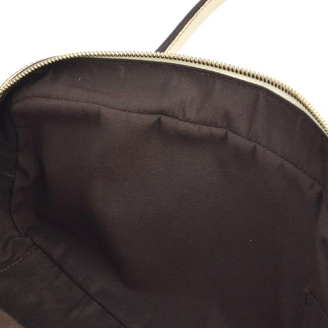 Gucci Mayfair Satchel Brown Large Logo Print Canvas And White Leather