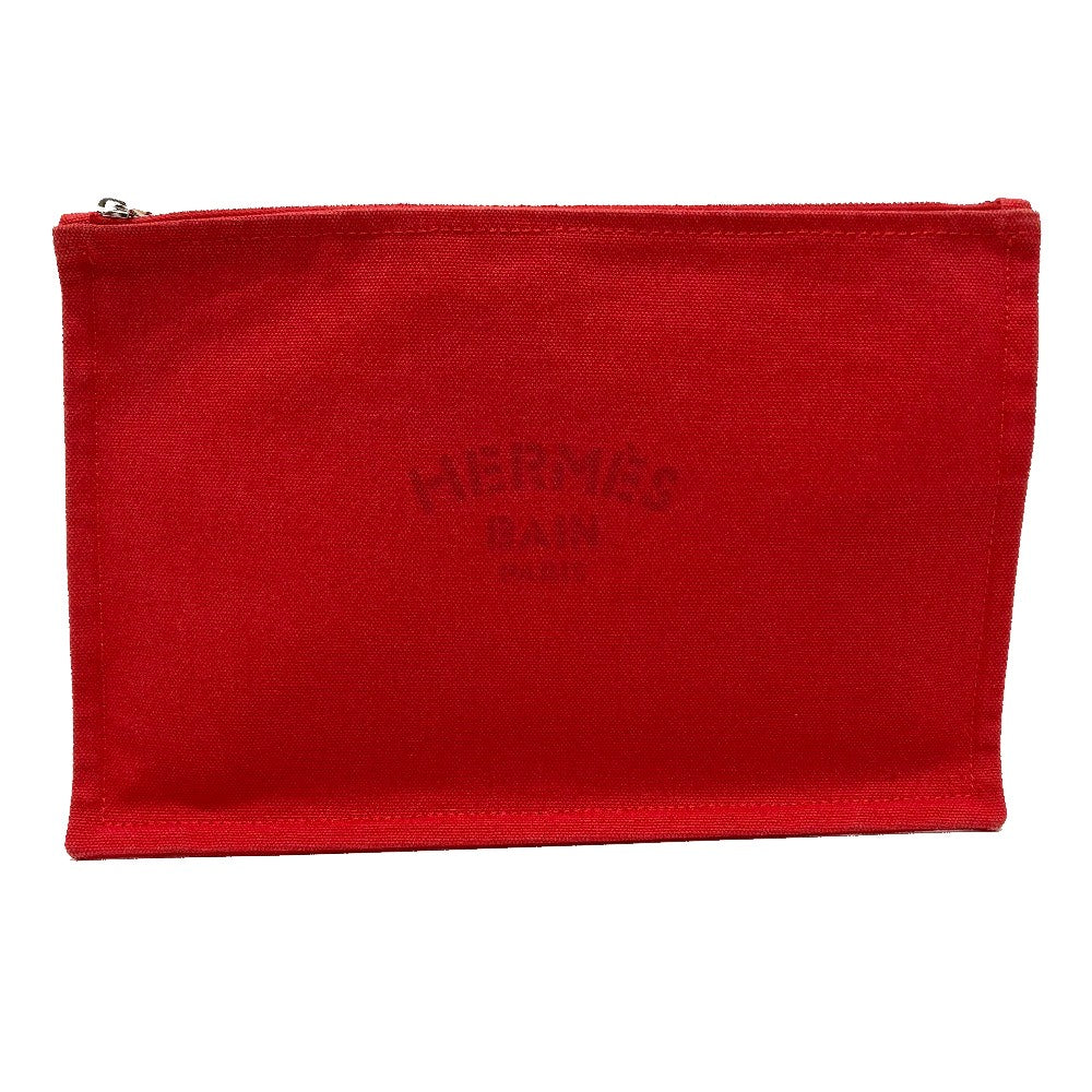 HERMES Pouch cotton Red Flat fastener Yachting GM