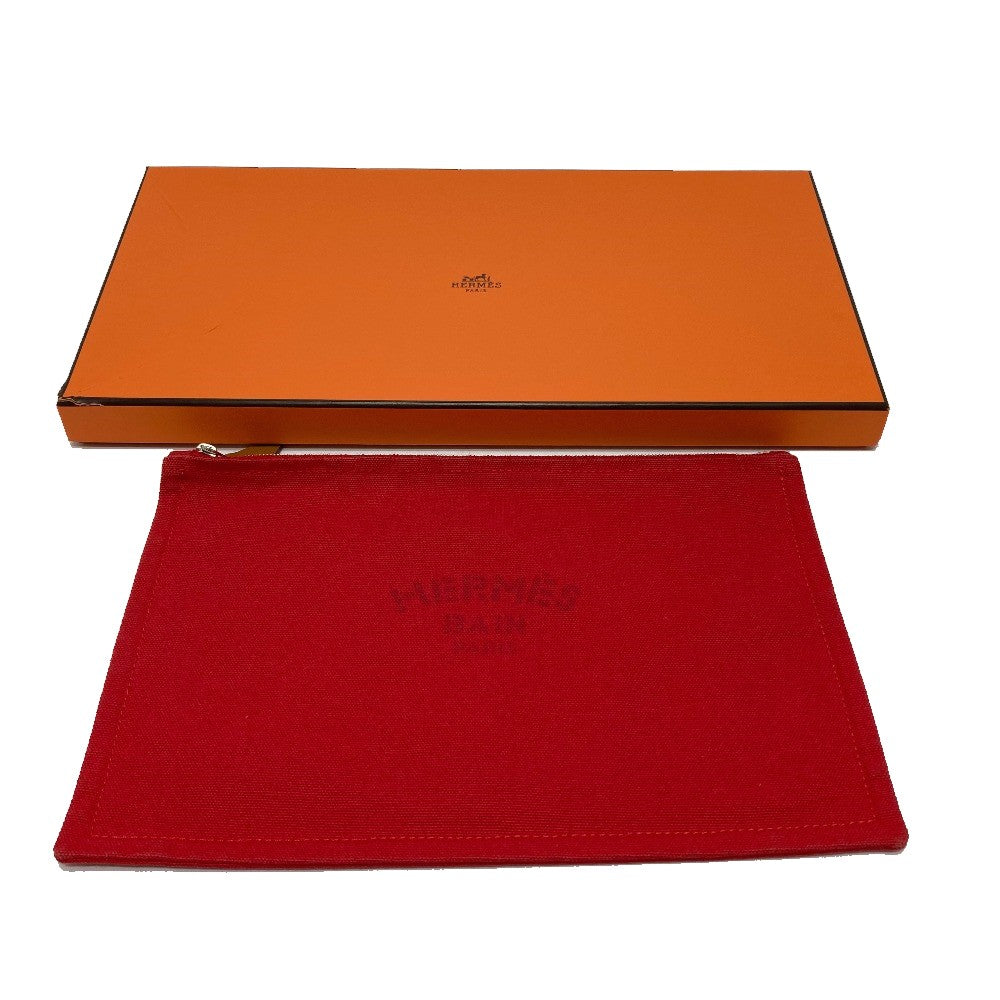 HERMES Pouch cotton Red Flat fastener Yachting GM