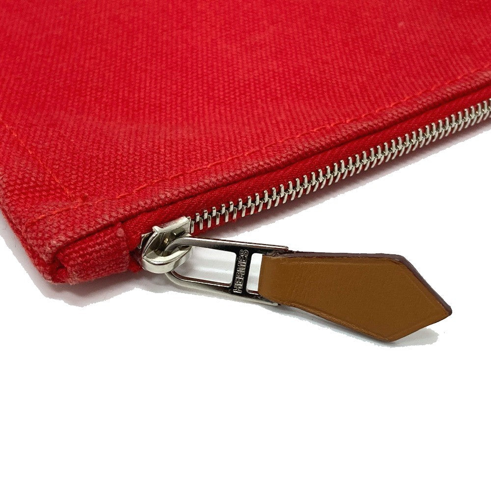 HERMES Pouch cotton Red Flat fastener Yachting GM