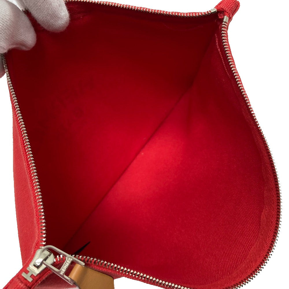 HERMES Pouch cotton Red Flat fastener Yachting GM