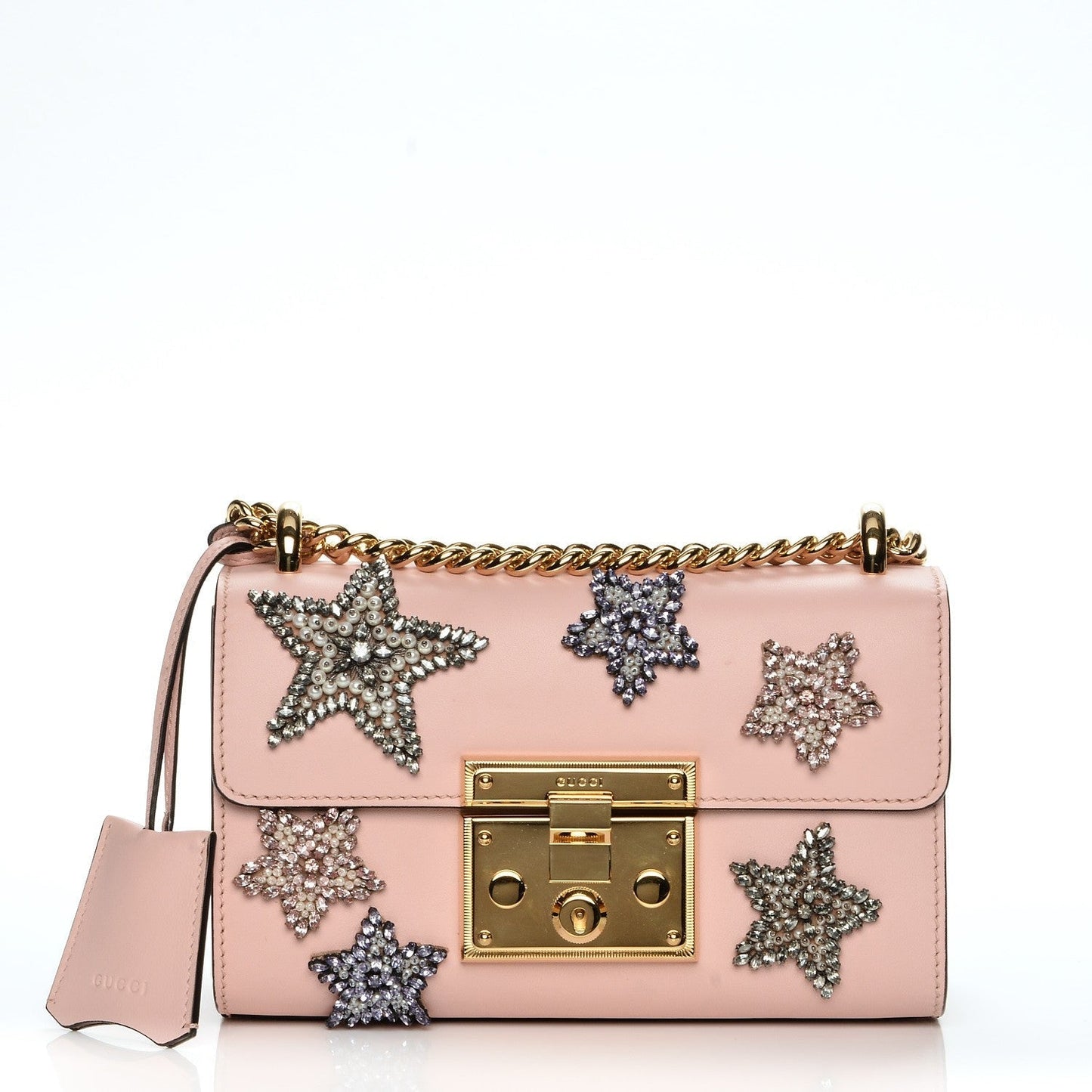 Gucci Crystal Star Small Padlock Shoulder Bag in Pink