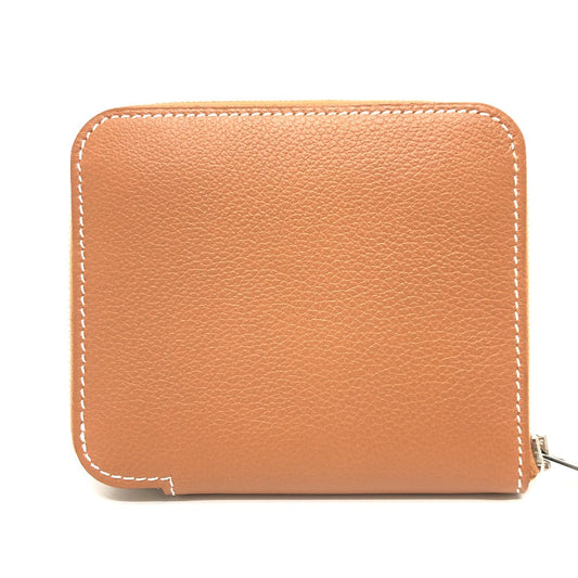 HERMES Folded wallet leather gold Azap silk in Women Used