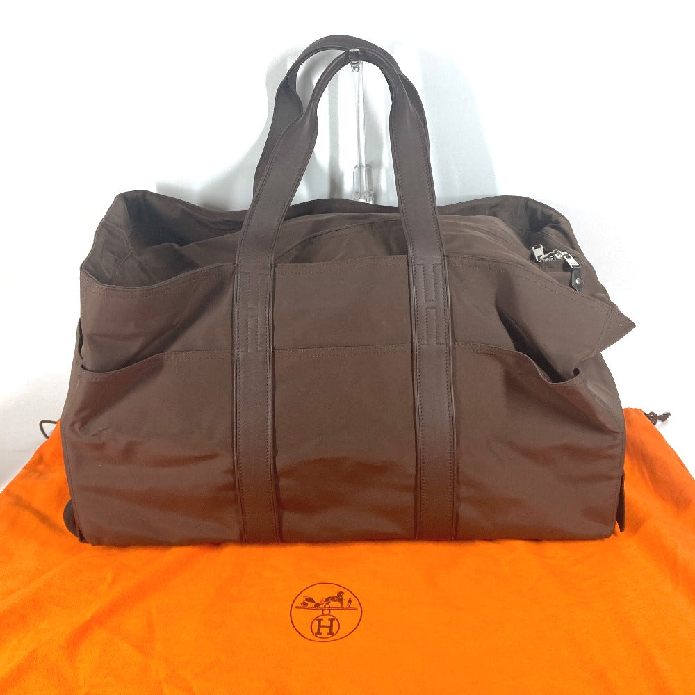 HERMES Carry Bag Nylon Brown suitcase Akapu Luco unisex(Unisex) Used