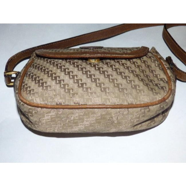Gucci Vintage Dark Khaki Square G Logo Print Canvas And Camel Leather
