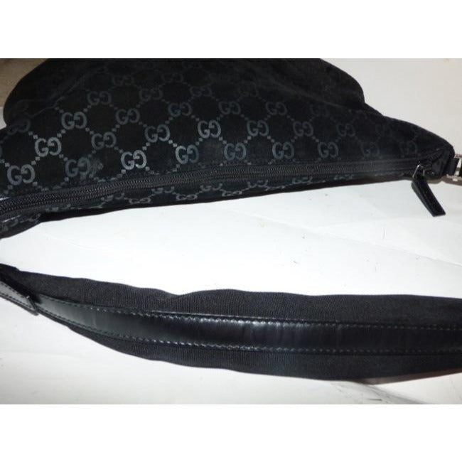Gucci Vintage Black With Metallic Embossed G Logo Print Suede Leather Hobo Bag
