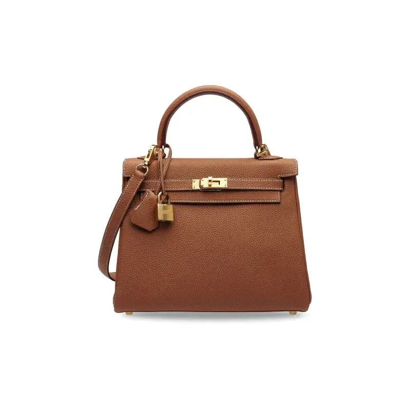 HERMES Kelly 25  brown Togo leather Bag Handbag (25,28)