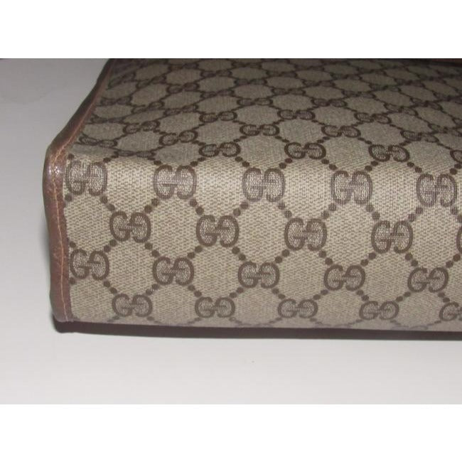 Gucci Vintage Brown Large G Logo Print Coated Canvas And Brown Leather Tote