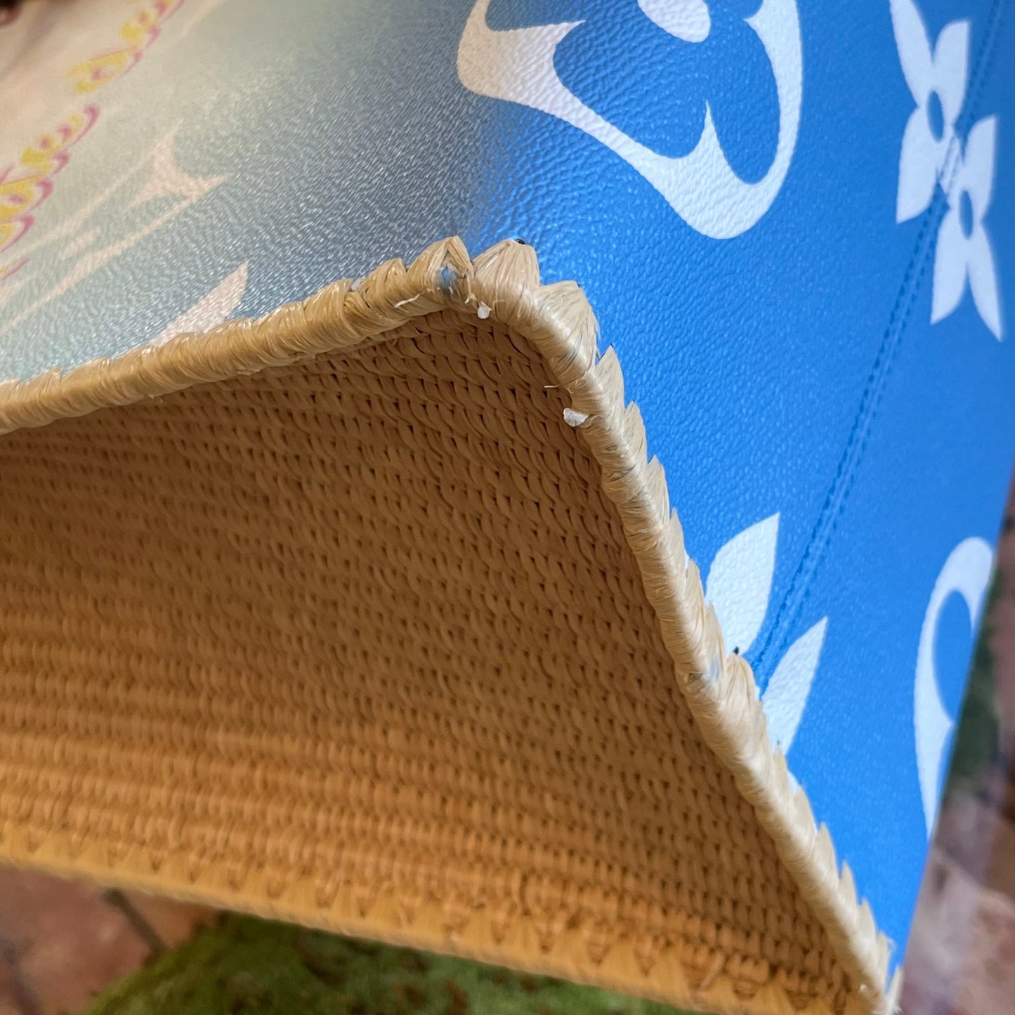 LOUIS VUITTON Forte Dei Marmi By The Pool Onthego GM Blue Ombre Giant Monogram Canvas Raffia Tote Bag