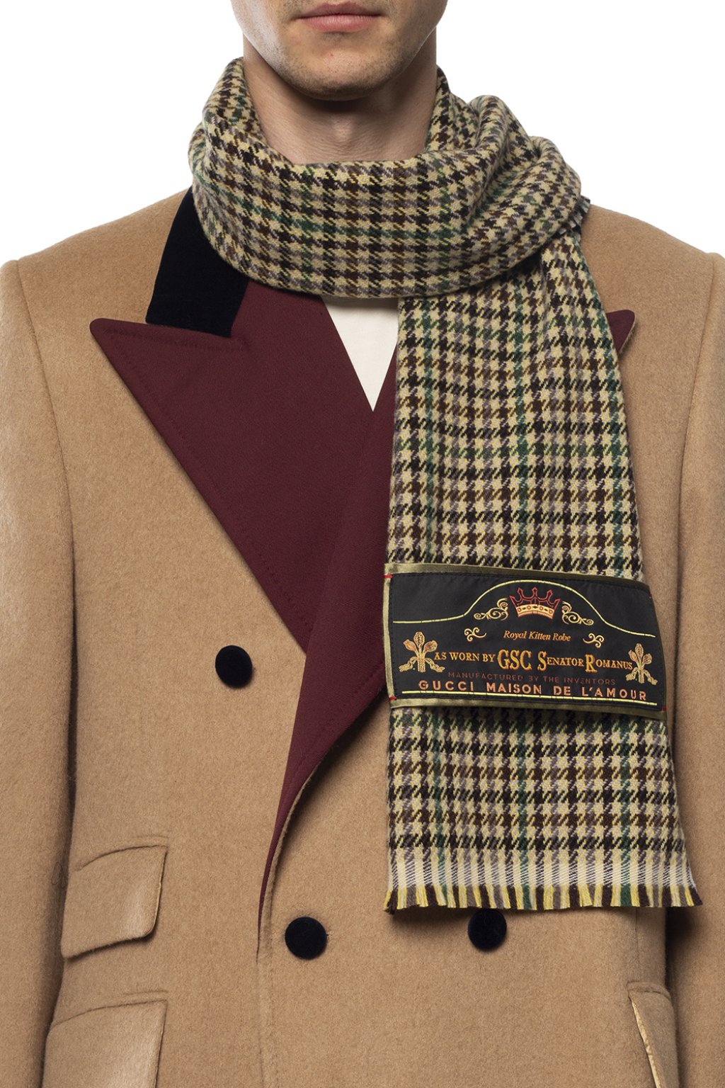 Gucci Houndstooth Kitten Robe Scarf in Brown