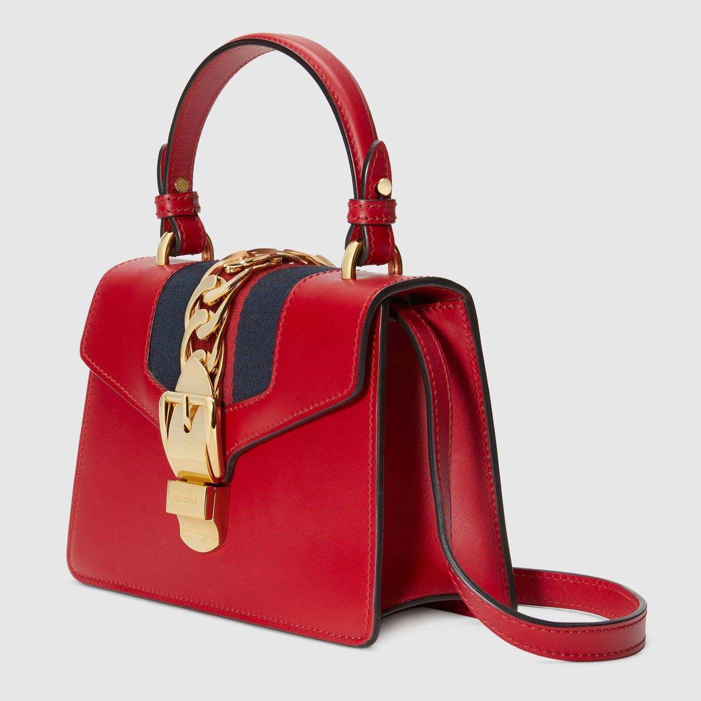 Gucci Sylvie Leather Mini Top Handle Hibiscus Red Bag
