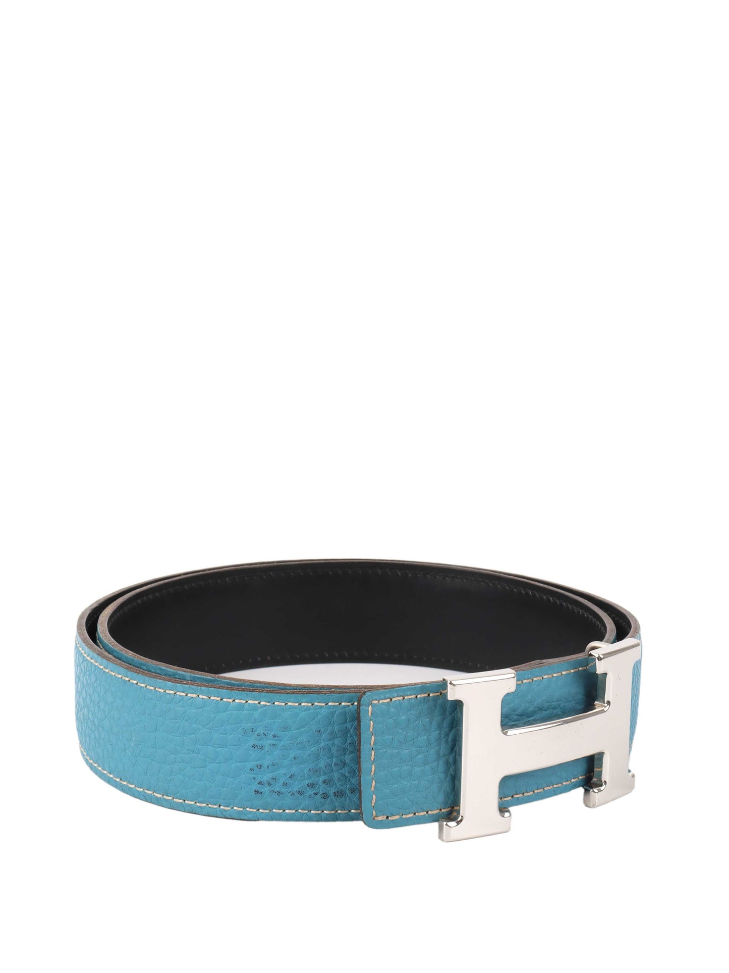 Hermes Bleu Jean/Noir Leather H Belt.