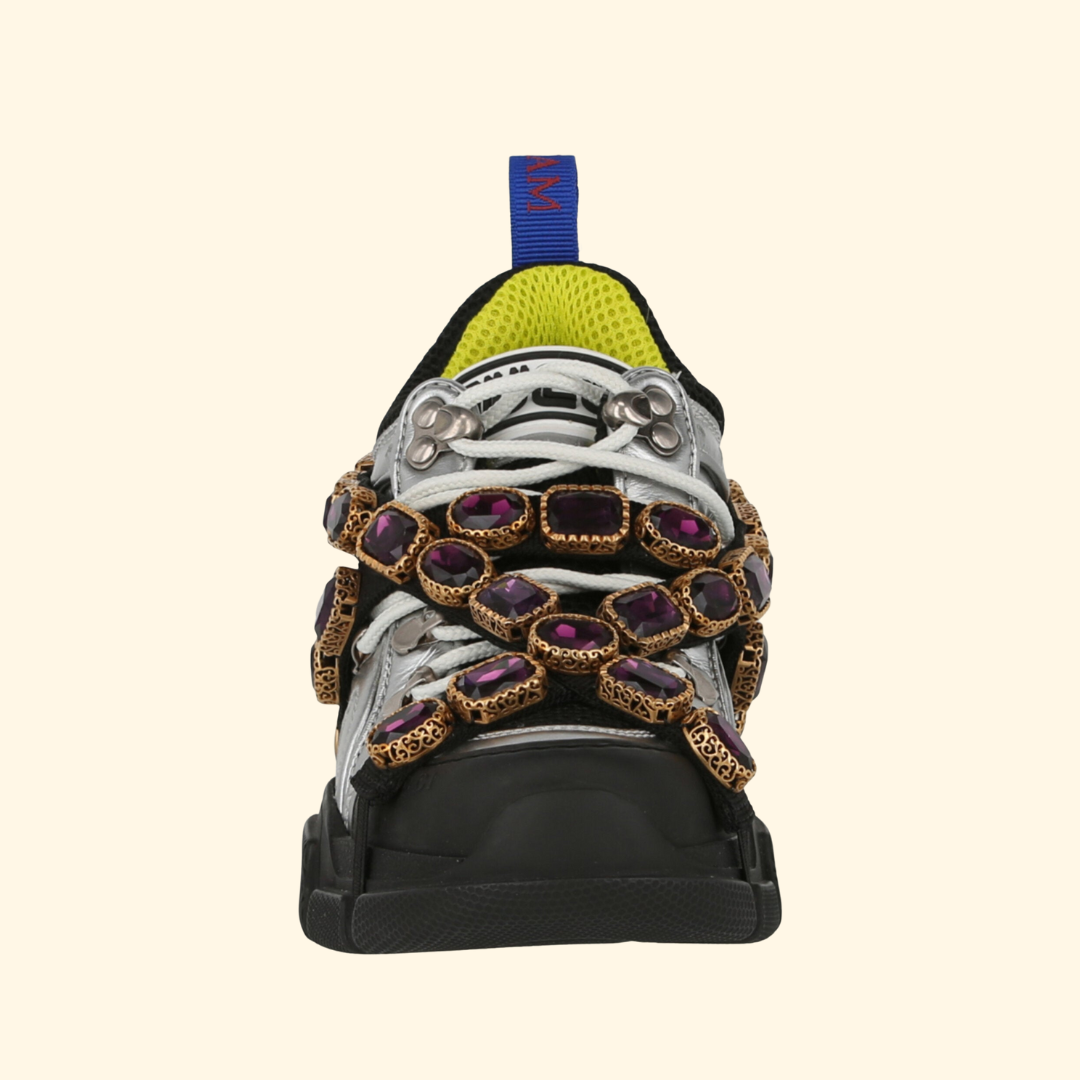 Gucci Flashtrek Chunky Leather Sneakers, Silver,