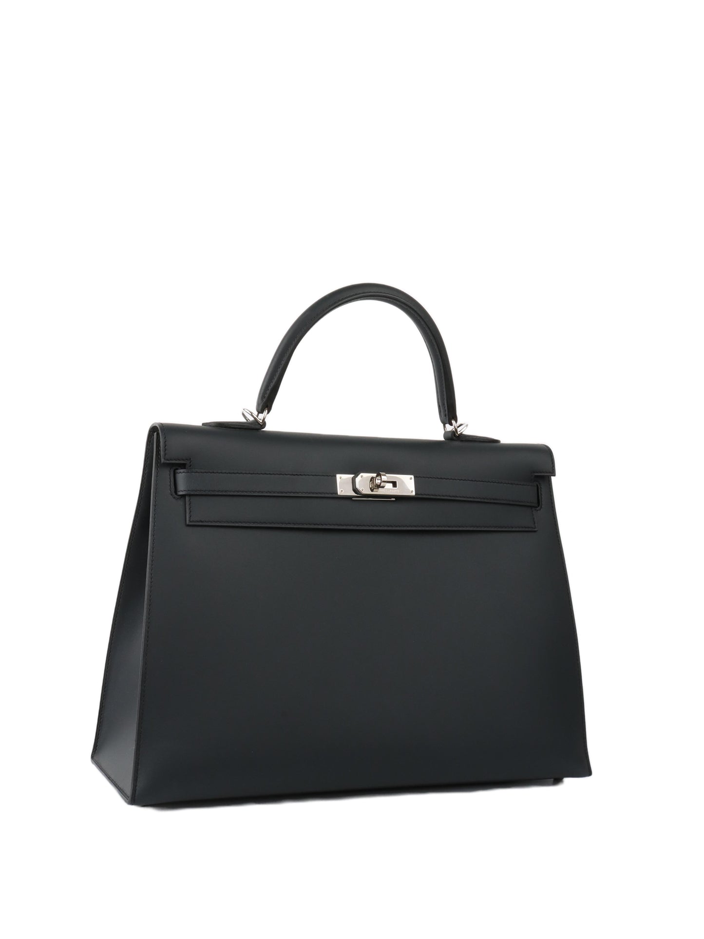 Hermes Kelly 35 Black Sombrero Leather PHW.