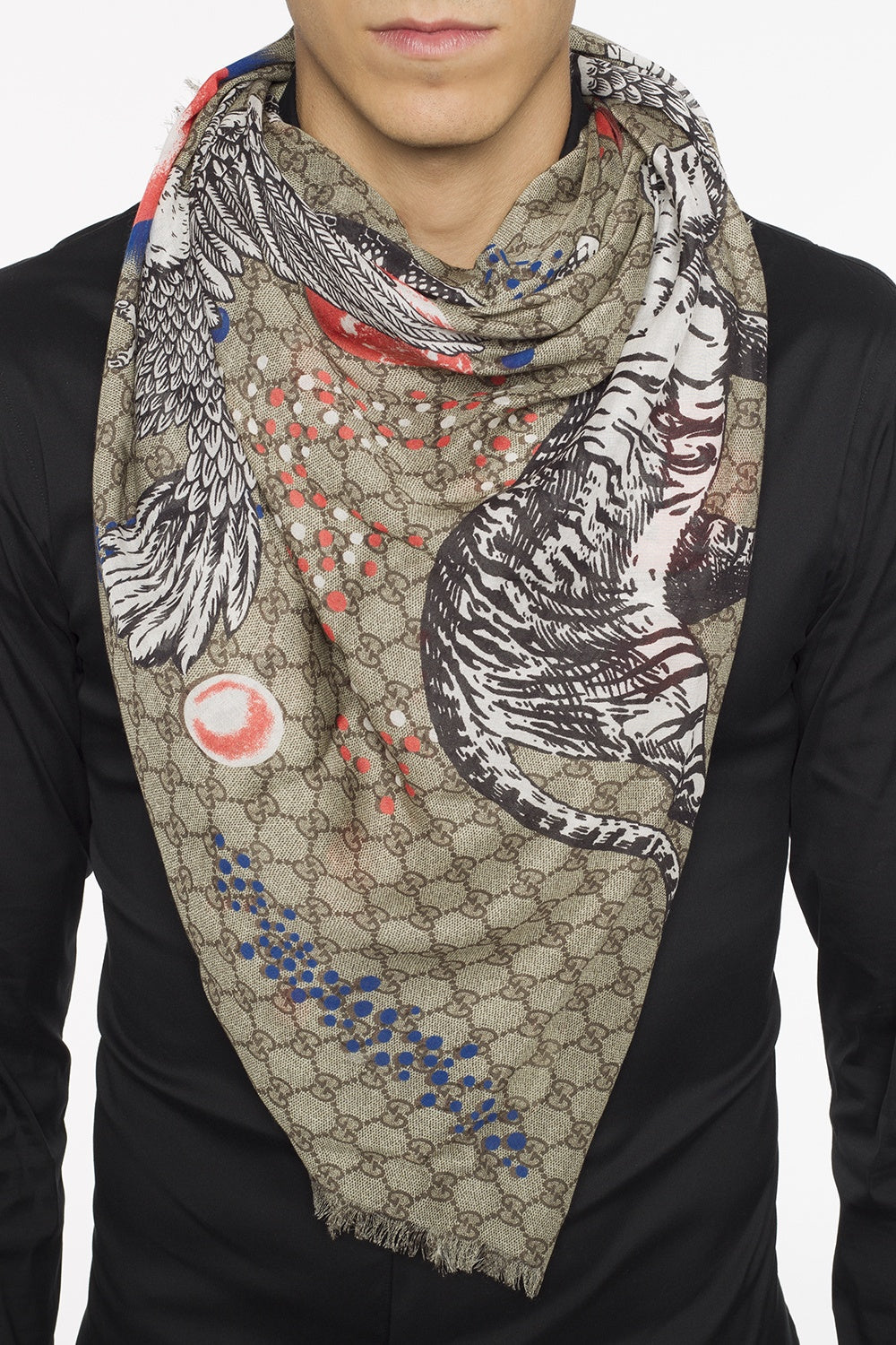Gucci GG Space Animal Print Scarf in Beige