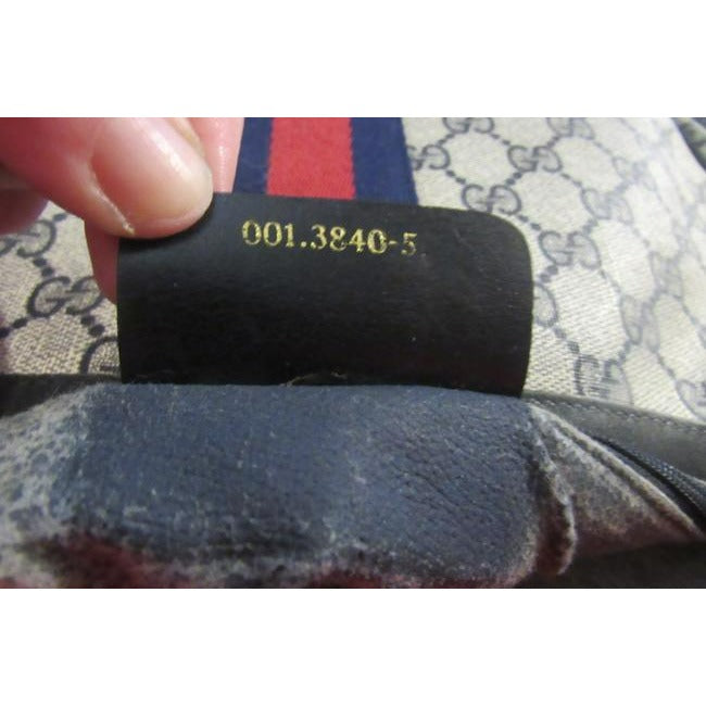 Gucci Shoulder Sherry Line With Red Blue Stripe Navy Guccissima Print Coated Canvas Leather Hobo Bag
