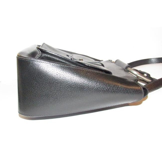 Gucci W Bamboo Line Two Removable Strap Black Leatherchrome Satchel