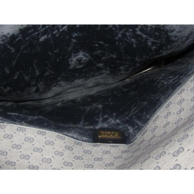 1970's -1980's Gucci Navy Blue Micro Guccissima Print Coated Canvas & Navy Leather Vintage XL Envelope Clutch