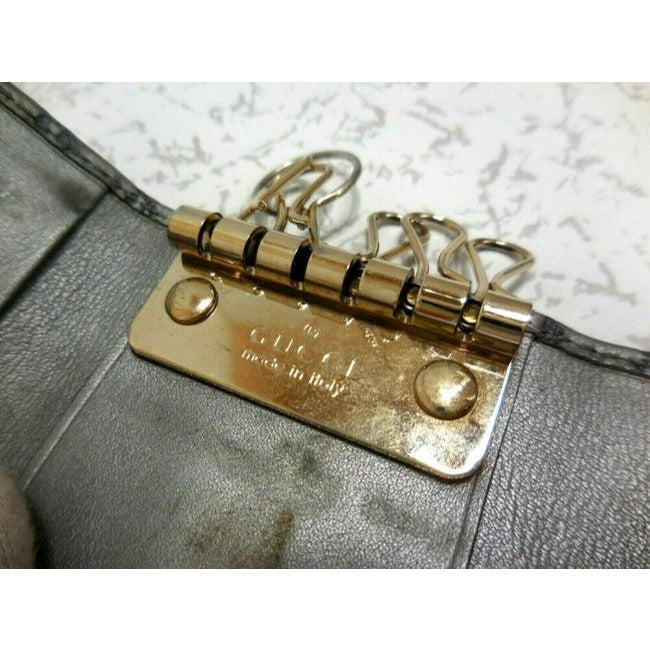 Gucci Silver Large G Print Leather Key Holder Wallet