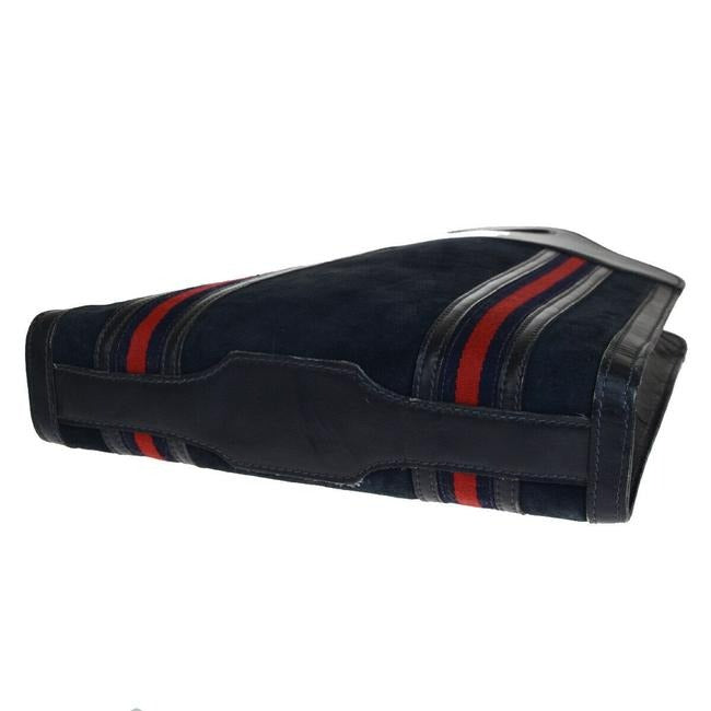 Gucci W Vintage Suedeleather Top Handle Punch Hole Bluerednavy Sherry Stripes Suede And Leather Tote