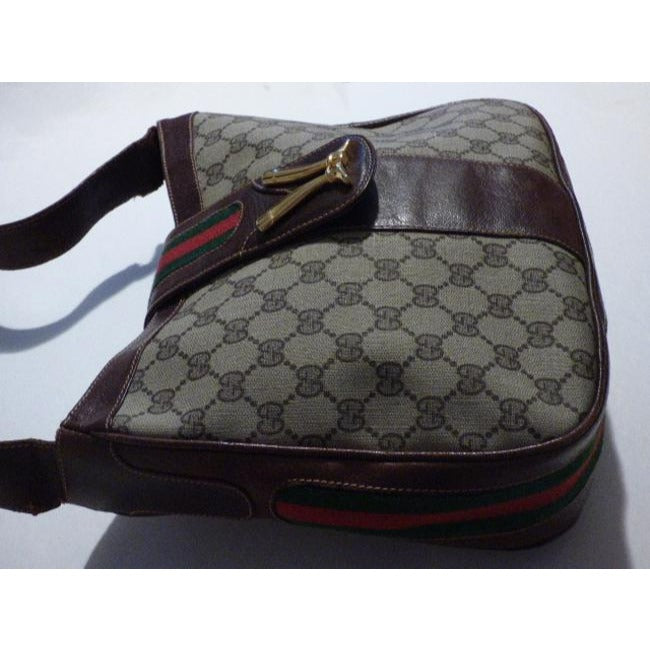 Gucci Vintage Pursesdesigner Purses Brown Leather And Large G Logo Print Coated Canvas With Redgreen
