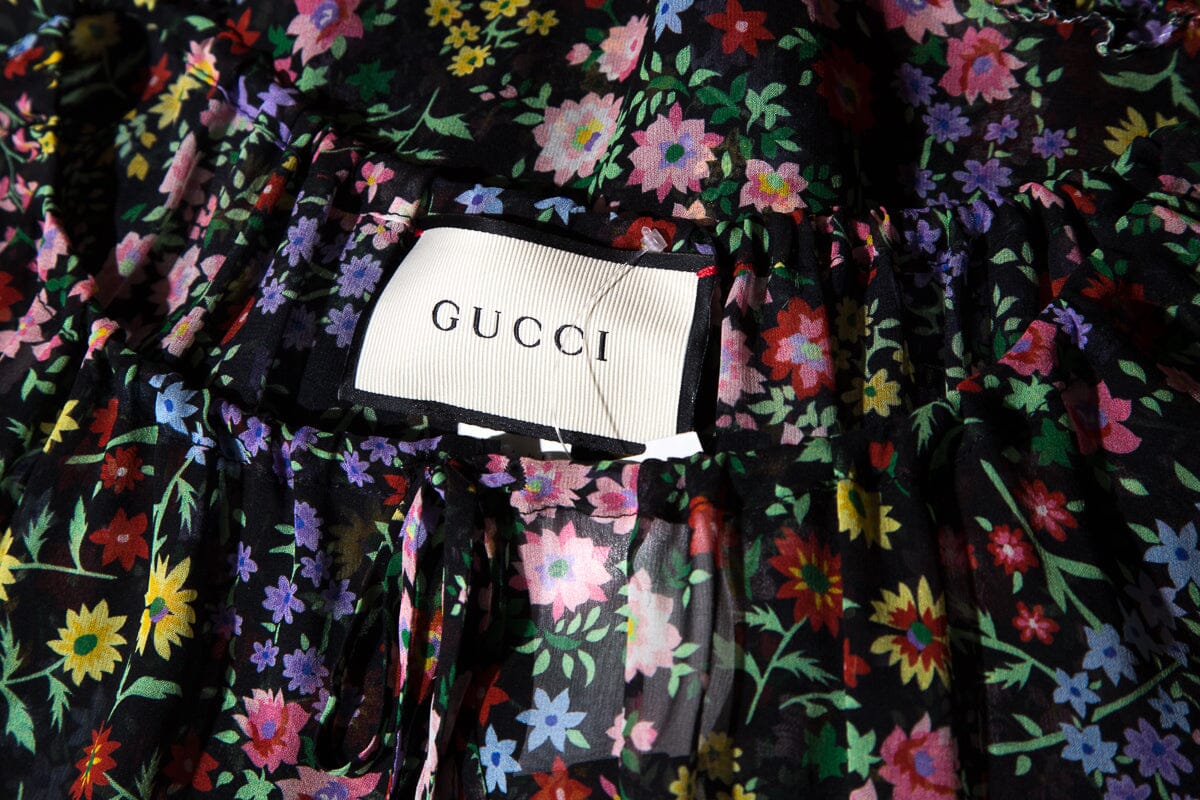 Gucci Black & Multi Floral Blouse SZ 36