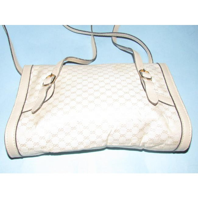 Gucci Vintage White Small G Logo Print Canvas And White Leather
